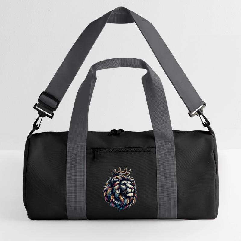 Ein bunter Löwe mit einer Krone Recycelte Duffel Bag