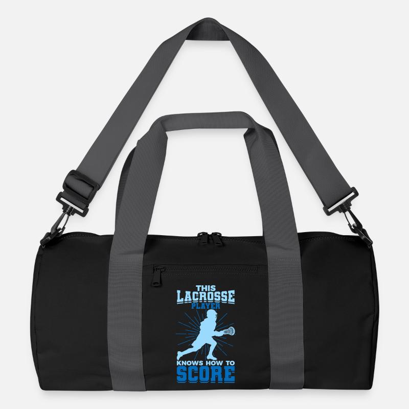 Boy playing lacrosse Recycled Duffel Bag