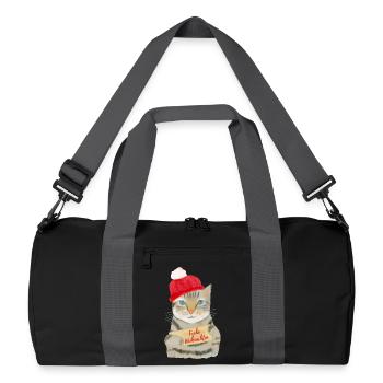 Süße Katze wünscht Frohe Weihnachten - Recycelte Duffel Bag - Schwarz/Graphitgrau - Vorne