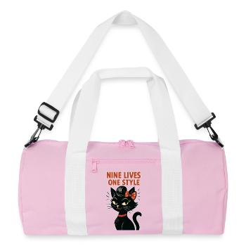 Rockabilly Katze: 50er Jahre Retro - Recycelte Duffel Bag - Rosa/Weiß - Vorne