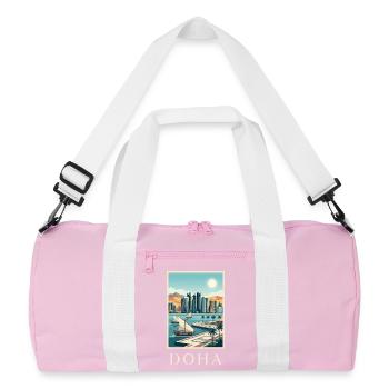 Doha Waterfront Cityscape Qatar Travel Poster - Recycled Duffel Bag - pink/white - Front