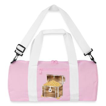 Coffre au trésor en bois rempli de pièces d’or - Sac de sport recyclé - rose/blanc - Devant