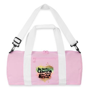 Lehrerin vom Herzen – Herzfarben Design - Recycelte Duffel Bag - Rosa/Weiß - Vorne