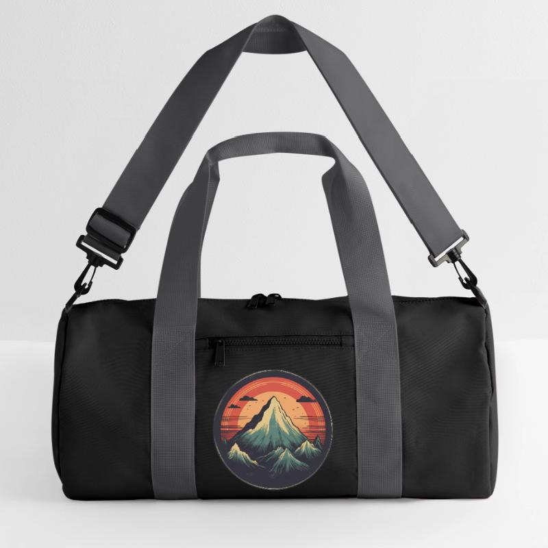 Stylized mountain panorama with sunset Recycled Duffel Bag