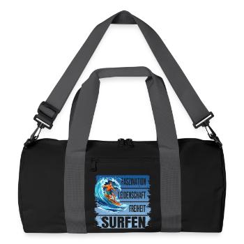 Faszination - Leidenschaft - Freiheit - Surfen - Recycelte Duffel Bag - Schwarz/Graphitgrau - Vorne