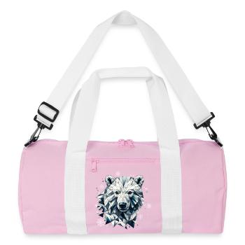 geometrischer Eisbär Kopf- Polygonen Motiv - Recycelte Duffel Bag - Rosa/Weiß - Vorne