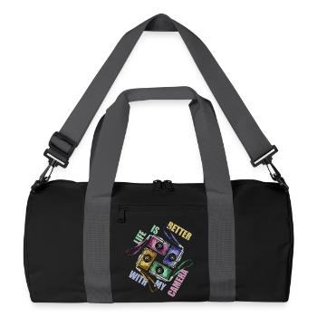 Life is better with my camera - Recycelte Duffel Bag - Schwarz/Graphitgrau - Vorne