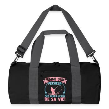 Ehefrau eines Fischers, aber auch der Fang seines Lebens - Recycelte Duffel Bag - Schwarz/Graphitgrau - Vorne