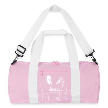 Darwin spielt Schach mit dem Affen – Evolutionsspiel - Recycelte Duffel Bag - Rosa/Weiß - Vorne