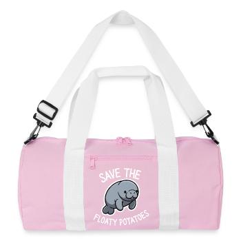 Cute Manatee Save the Floaty Potatoes  - Recycled Duffel Bag - pink/white - Front