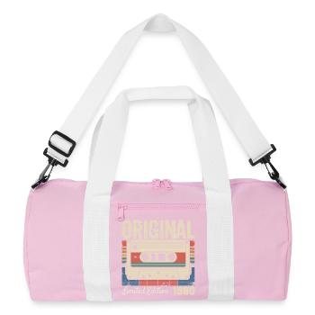 46th Anniversary - Vintage 1980's Gift - Recycled Duffel Bag - pink/white - Front