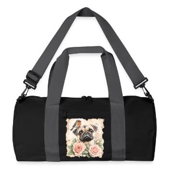 Mops und Rotkehlchen - Recycelte Duffel Bag - Schwarz/Graphitgrau - Vorne