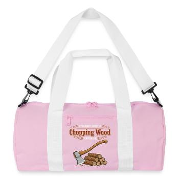 Camping Humor Quote Campfire Happy Place - Recycled Duffel Bag - pink/white - Front