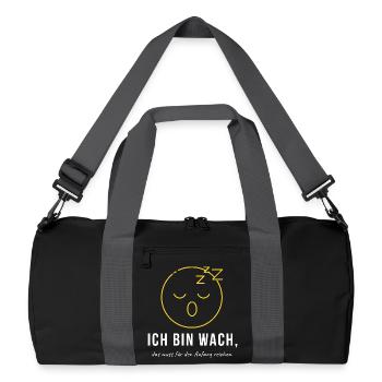 Ich bin wach das muss reichen - Lustiger Morgenmuf - Recycelte Duffel Bag - Schwarz/Graphitgrau - Vorne