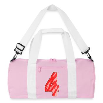 4 - Four Number Number Pattern Red - Recycled Duffel Bag - pink/white - Front