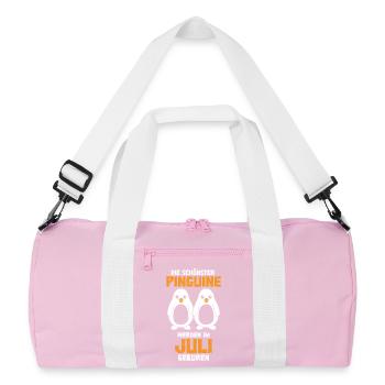 July Birthday Penguin Saying Funny - Recycled Duffel Bag - pink/white - Front