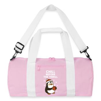 Chill Before The Thrill Funny Holiday Penguin - Recycled Duffel Bag - pink/white - Front