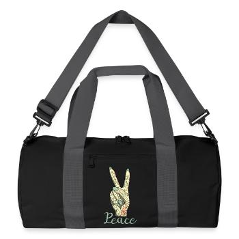 Peace Zeichen Victory Symbol Frau - Recycelte Duffel Bag - Schwarz/Graphitgrau - Vorne