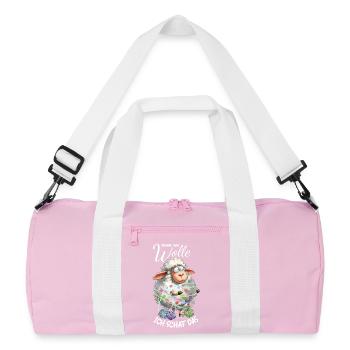 Komme was Wolle ich Schaf das lustiger Spruch Wort - Recycelte Duffel Bag - Rosa/Weiß - Vorne