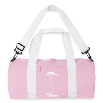 IMMER BEOBACHTEND, IMMER URTEILEND - Recycelte Duffel Bag - Rosa/Weiß - Vorne