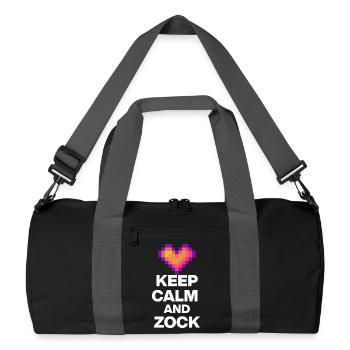 KEEP CALM AND ZOCK! 8 BIT LIEBE RETRO GESCHENK w - Recycelte Duffel Bag - Schwarz/Graphitgrau - Vorne