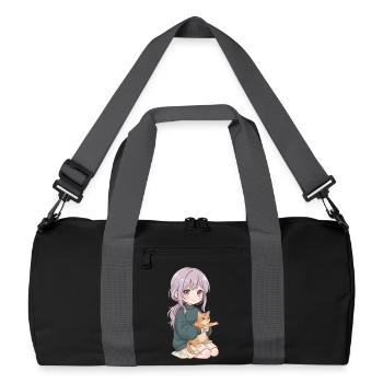 Anime Mädchen Katze Japan Kawaii Katzenliebhaber - Recycelte Duffel Bag - Schwarz/Graphitgrau - Vorne