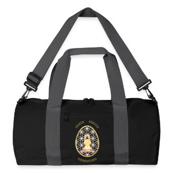 Friede Freude Eiersuchen - Yoga Osterhase - Recycelte Duffel Bag - Schwarz/Graphitgrau - Vorne