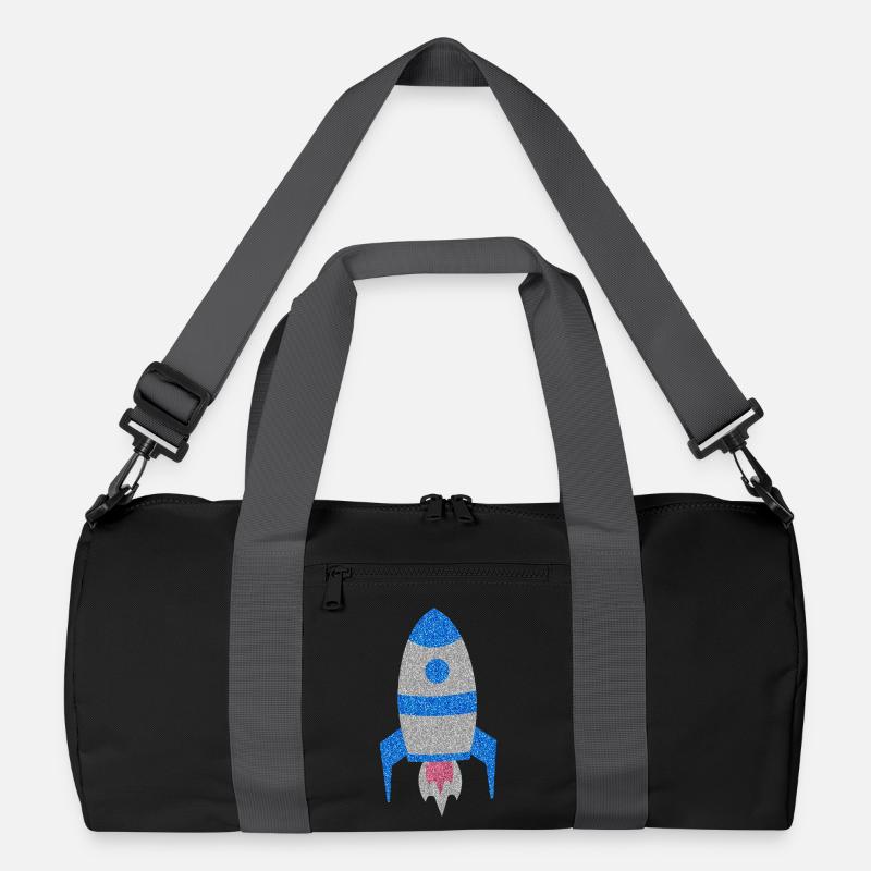 Blaue Silber-Glitzer-Weltraumrakete Recycelte Duffel Bag