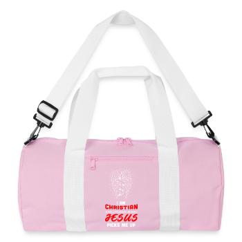 Christian Jesus Faith Savior Red Typography Design - Recycelte Duffel Bag - Rosa/Weiß - Vorne