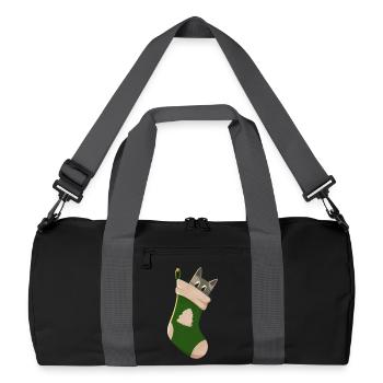 Graue Katze in grünem Stiefel - Recycelte Duffel Bag - Schwarz/Graphitgrau - Vorne
