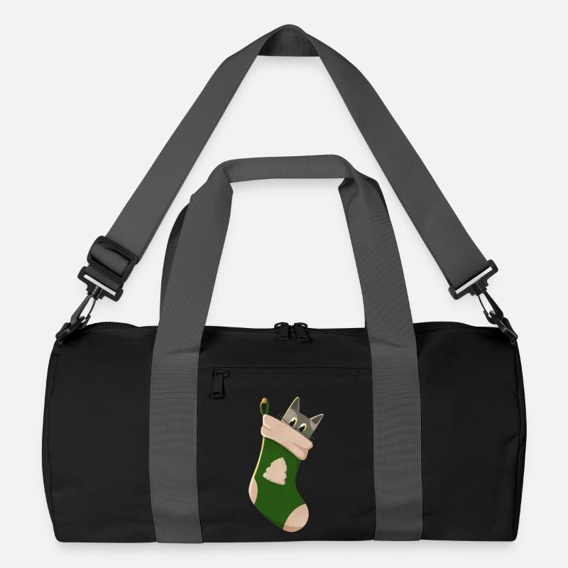 Graue Katze in grünem Stiefel Recycelte Duffel Bag
