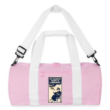 Lieblingsduft Bibliothek | Bücherliebe - Recycelte Duffel Bag - Rosa/Weiß - Vorne