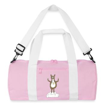 Lama with medal on the winner's podium - Recycled Duffel Bag - pink/white - Front