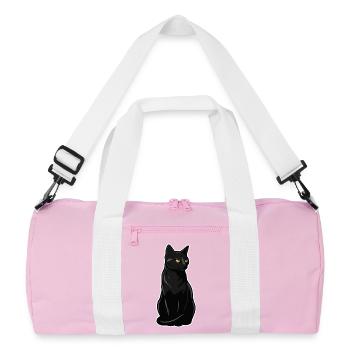 Black Cat Sitting Yellow Eyes Elegant Portrait - Recycled Duffel Bag - pink/white - Front