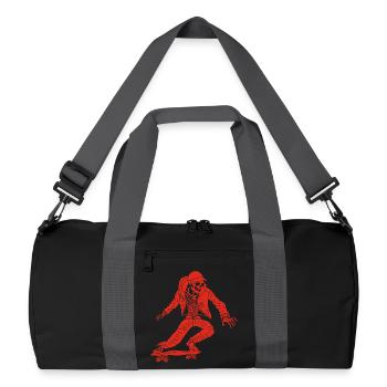 Rotes Skelett auf Skateboard - Recycelte Duffel Bag - Schwarz/Graphitgrau - Vorne