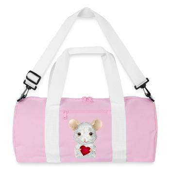 cute white mouse with heart for valentine's day - Recycled Duffel Bag - pink/white - Front