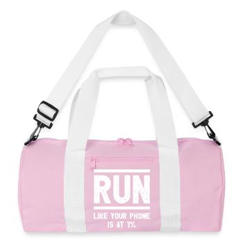 Run Like Your Phone Is At 1% Funny Runner - Recycled Duffel Bag - pink/white - Front