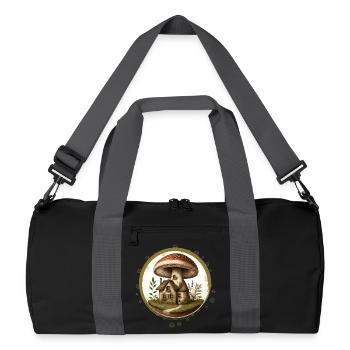 Design of a toadstool as a fairytale house in the forest - Recycled Duffel Bag - black/graphite grey - Front