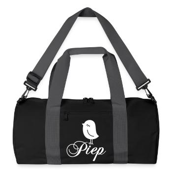 Spatz Piep – Piepmatz Vogel Cartoon Motiv - Recycelte Duffel Bag - Schwarz/Graphitgrau - Vorne