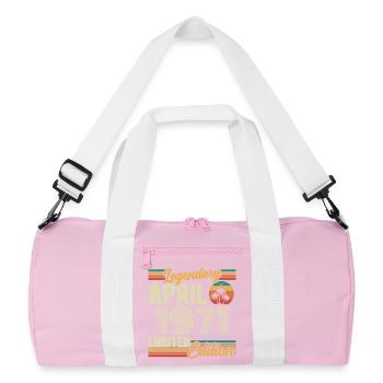 April 1971 55th Anniversary Gift - April 1971 - Recycled Duffel Bag - pink/white - Front
