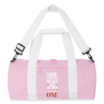 She Leads Quietly But Powerfully Women's Equality - Recycled Duffel Bag - pink/white - Front