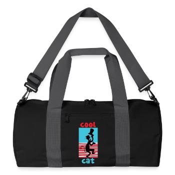 Cat In The Hat Cool Cat Design Blau-Rot - Recycelte Duffel Bag - Schwarz/Graphitgrau - Vorne