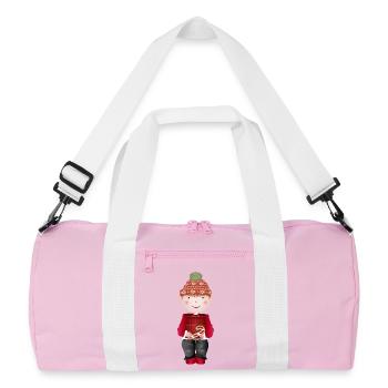 petit garçon avec un chapeau à pompon et une canne à sucre - Sac de sport recyclé - rose/blanc - Devant