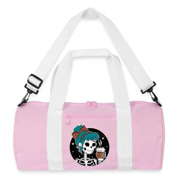 Funny Mexican Skeleton with Latte Coffee Halloween - Recycled Duffel Bag - pink/white - Front