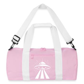 Minimalist UFO Alien Flying Saucer Sil - Recycled Duffel Bag - pink/white - Front