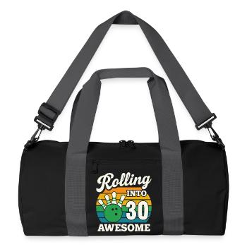 Retro Bowling 30th Birthday Celebration - Recycled Duffel Bag - black/graphite grey - Front