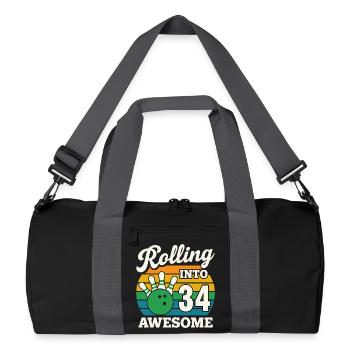 Bowling 34th Birthday Celebration Graphic - Recycled Duffel Bag - black/graphite grey - Front