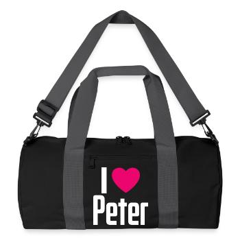 I Love Peter Pinkes Herz Ich liebe Peter - Recycelte Duffel Bag - Schwarz/Graphitgrau - Vorne