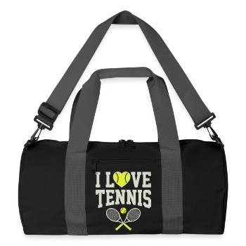 T-shirt de tennis, t-shirt I Love Tennis, sweat à capuche, bonnet - Sac de sport recyclé - noir/gris graphite - Devant
