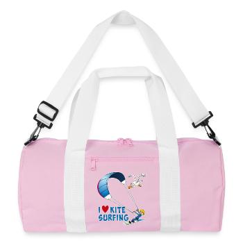 Ich liebe Kitesurfen – lustige, cartoonartige Zeichnungen - Recycelte Duffel Bag - Rosa/Weiß - Vorne